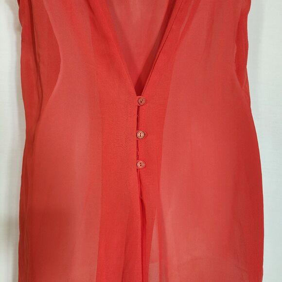 Sans Souci Womens Tank Top Blouse Size Small Sheer Button Up Sleeveless Hi Low - Picture 6 of 8